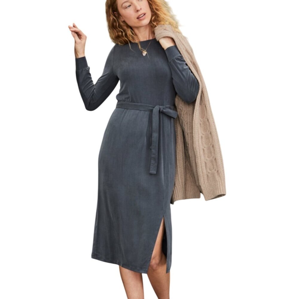 Garnet Hill Starly Cupro Knit dress midi preppy money charcoal‎ sz M